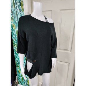 NWT James Lakeland Womens Cotton One Shoulder 3/4 Sleeve Ripped Sweater S/M